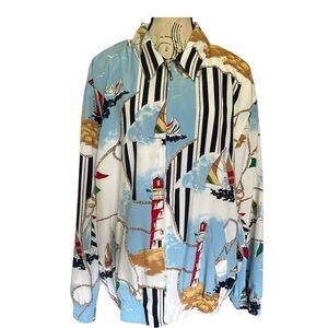 Retro Alfred Dunner Nautical Lighthouse Sailboat Jacket Zip Up Coastal Sz 18